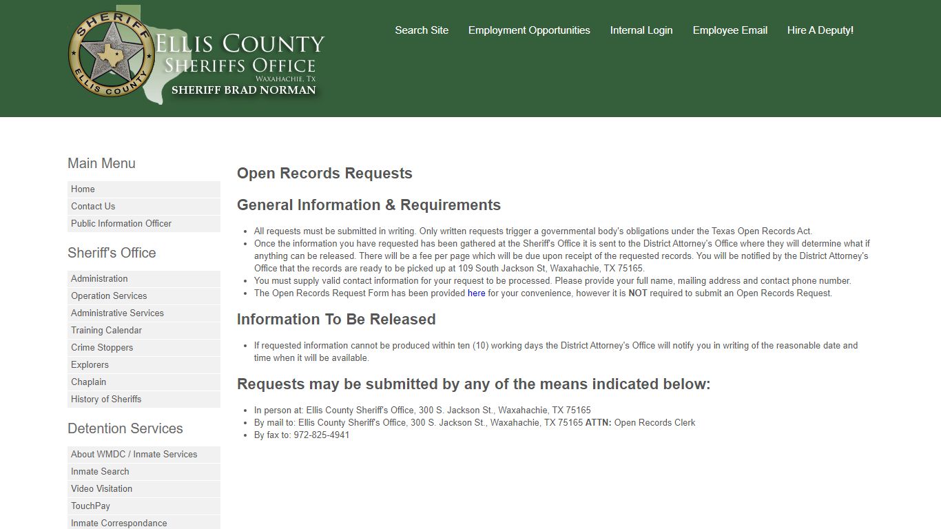 Open Records Requests - Ellis County Sheriff